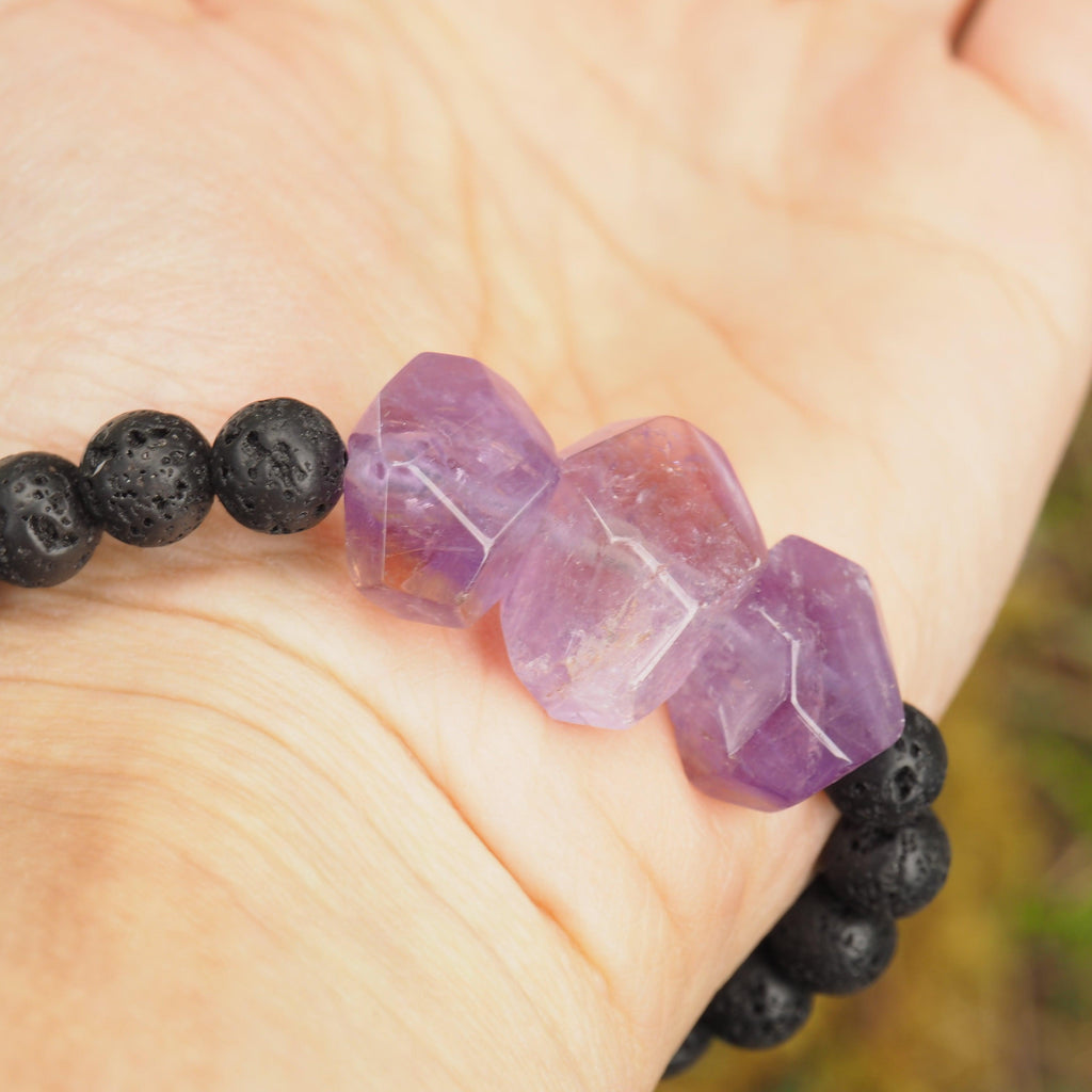 Stunning Ametrine & Lava Stone Adjustable Cord Bracelet (Ideal for Essential Oils) - Earth Family Crystals