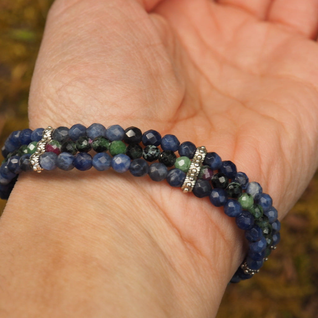 Trendy Faceted Ruby Zoisite & Sodalite Adjustable Bracelet - Earth Family Crystals