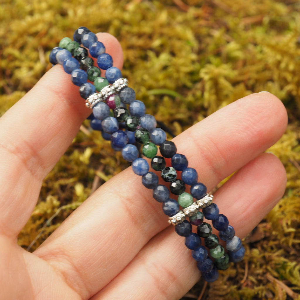 Trendy Faceted Ruby Zoisite & Sodalite Adjustable Bracelet - Earth Family Crystals