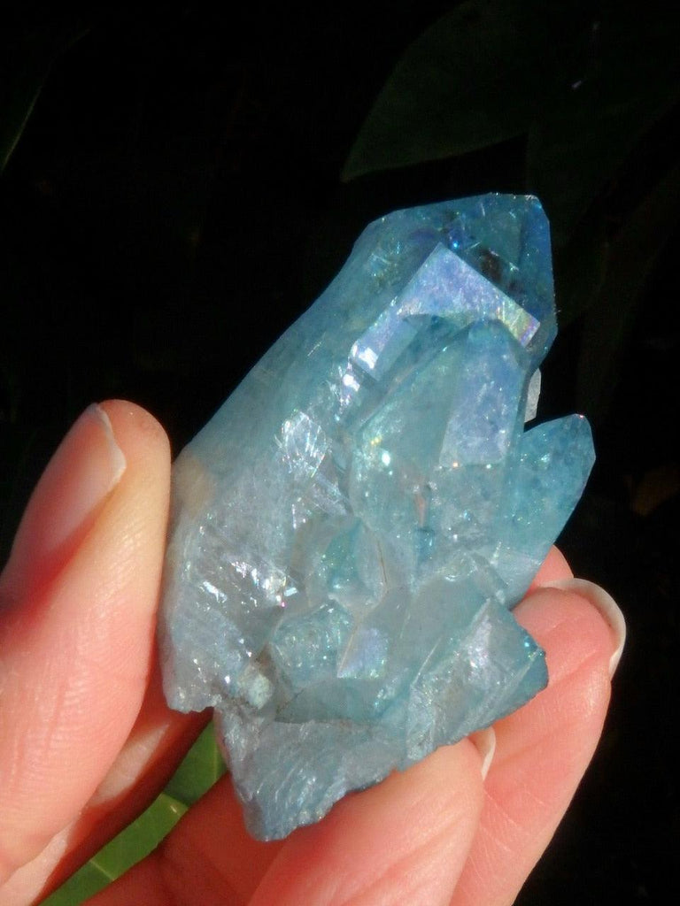 Gorgeous Blue Sparkle DT Aqua Aura Quartz Cluster With Self Healing - Earth Family Crystals