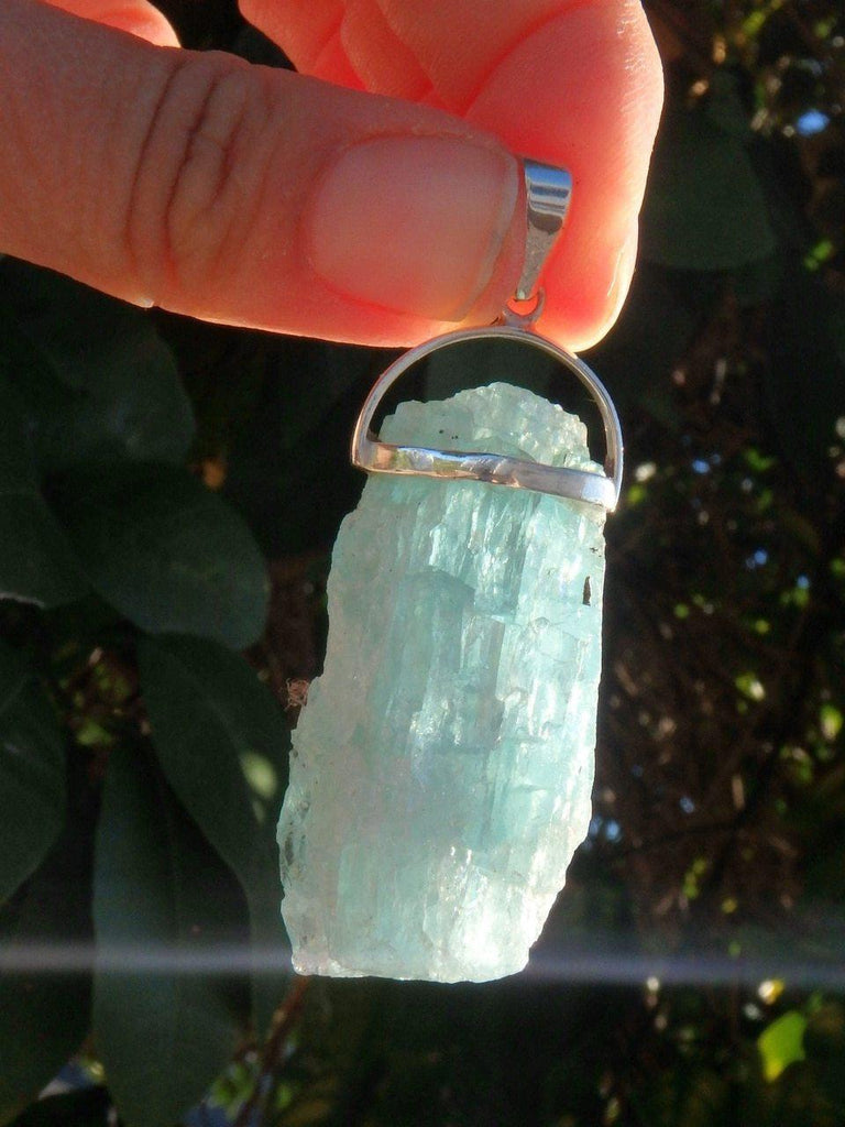 Chunky & Gemmy Raw Blue Aquamarine Gemstone Pendant In Sterling Silver (Includes Silver Chain) - Earth Family Crystals
