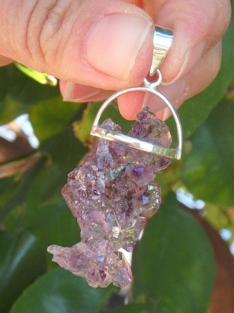 Amazing Amethyst  Flower Cluster Gemstone Pendant In Sterling Silver (Includes Silver Chain) - Earth Family Crystals