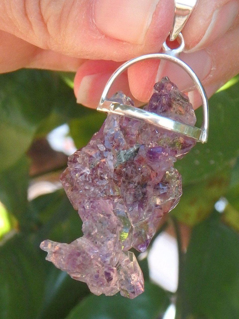 Amazing Amethyst  Flower Cluster Gemstone Pendant In Sterling Silver (Includes Silver Chain) - Earth Family Crystals