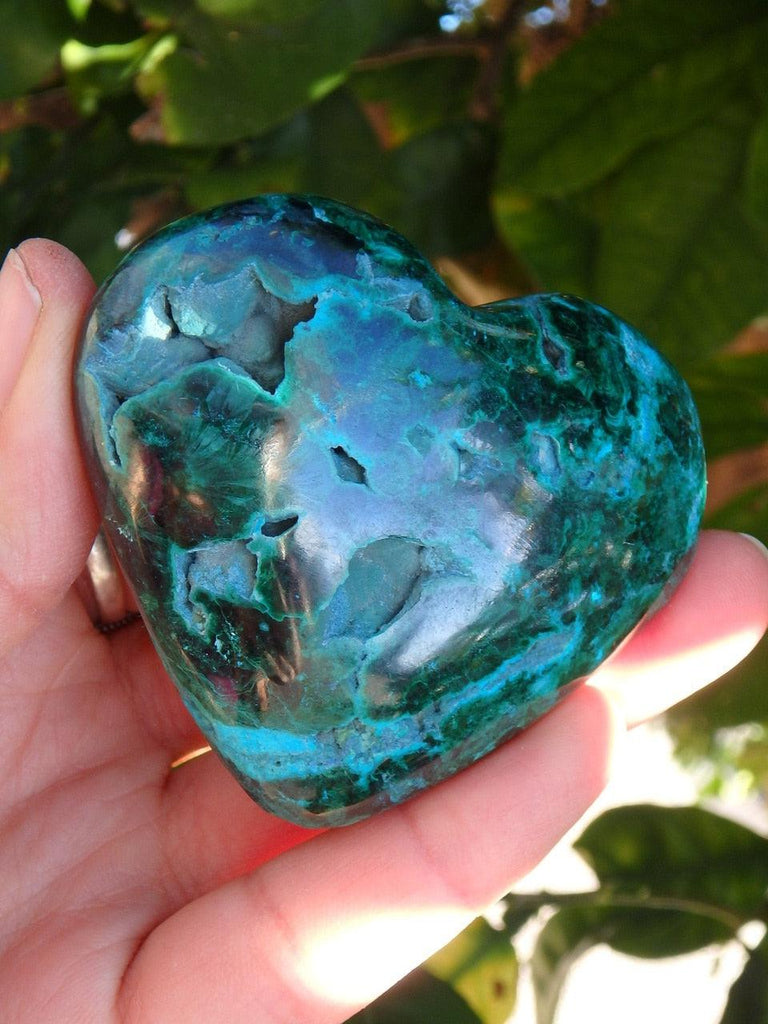 Robin Egg Blue & Deep Green Chrysocolla & Malachite Heart With Caves - Earth Family Crystals