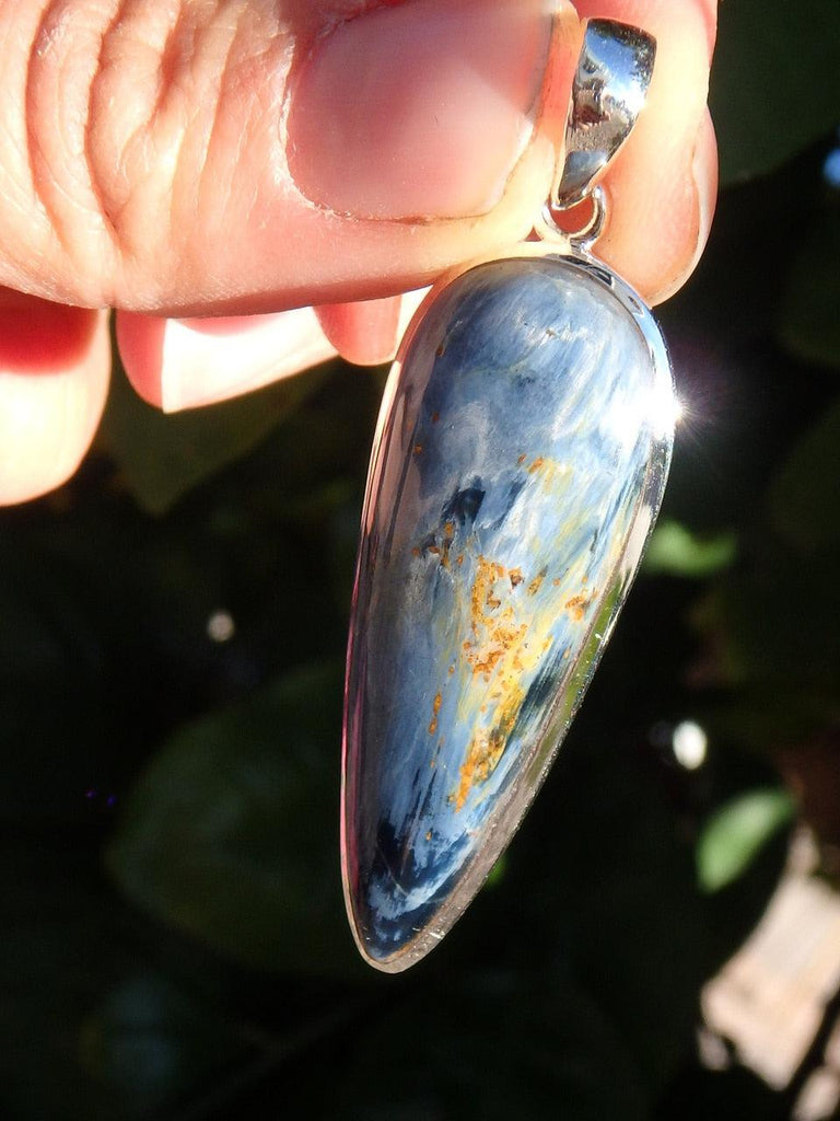 Satiny Blue Pietersite Gemstone Pendant In Sterling Silver (Includes Free Silver Chain) - Earth Family Crystals