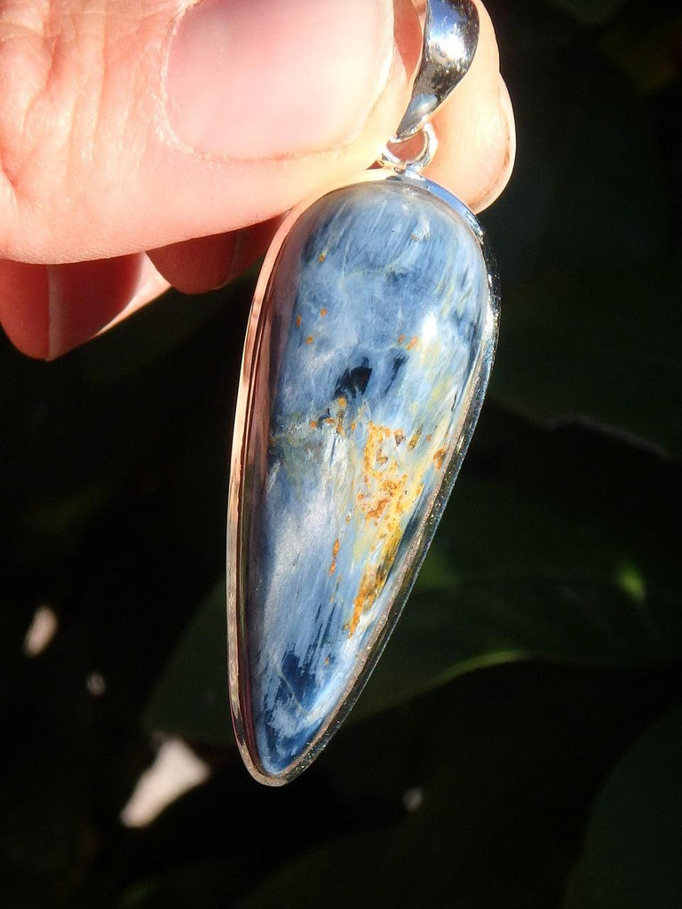 Satiny Blue Pietersite Gemstone Pendant In Sterling Silver (Includes Free Silver Chain) - Earth Family Crystals