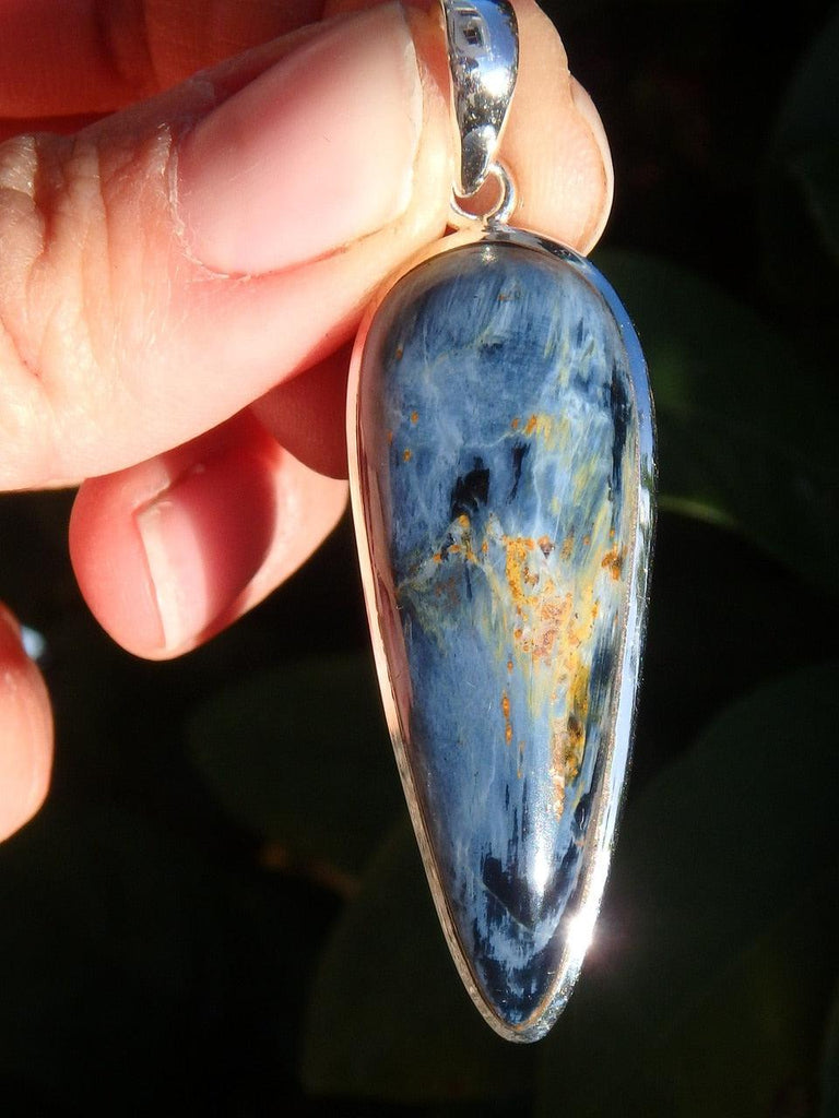 Satiny Blue Pietersite Gemstone Pendant In Sterling Silver (Includes Free Silver Chain) - Earth Family Crystals