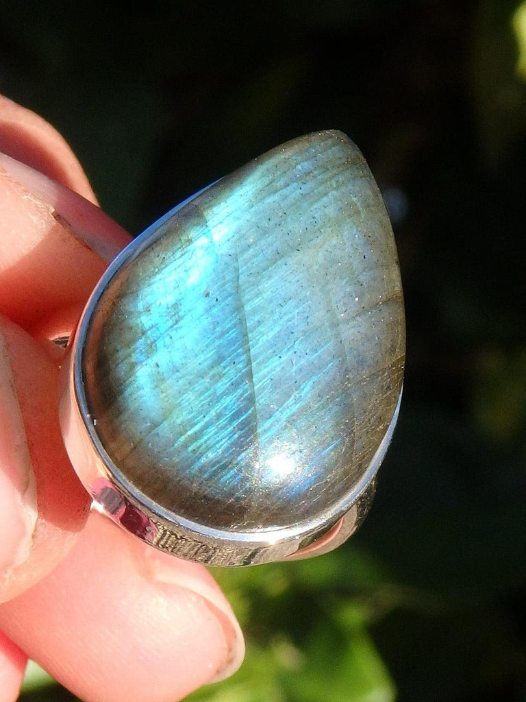 Stunning Raindrop Shaped Labradorite Gemstone Ring In Sterling Silver (Size 6.5) - Earth Family Crystals