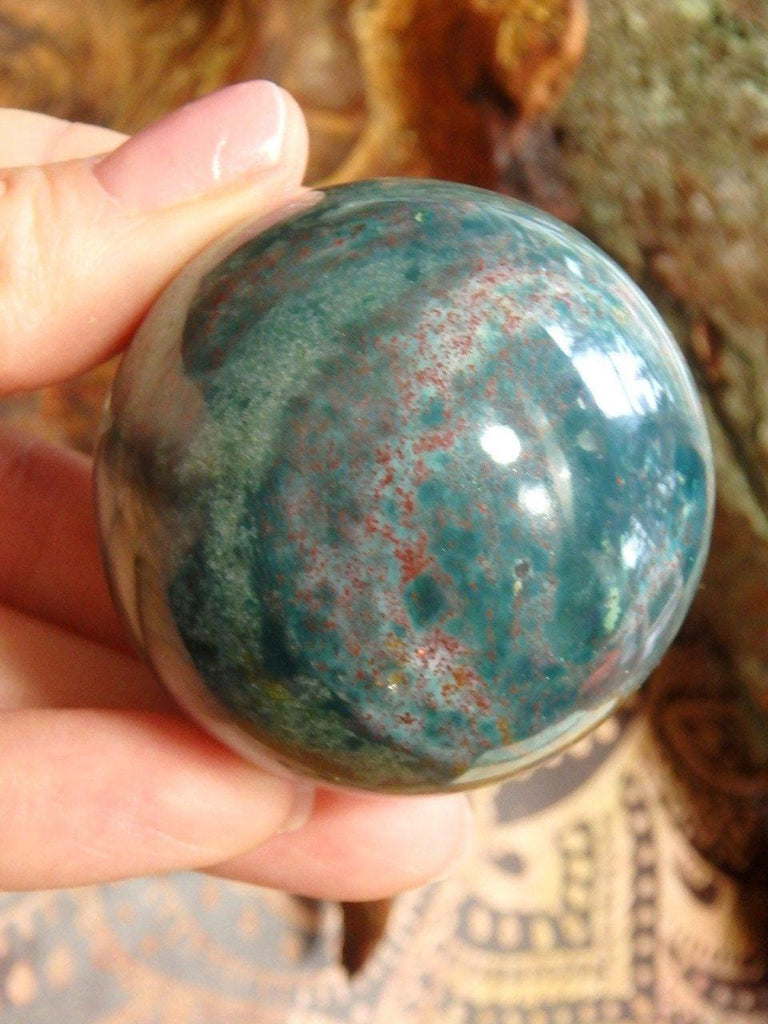 Divine Dotted Red Bloodstone Sphere Carving - Earth Family Crystals