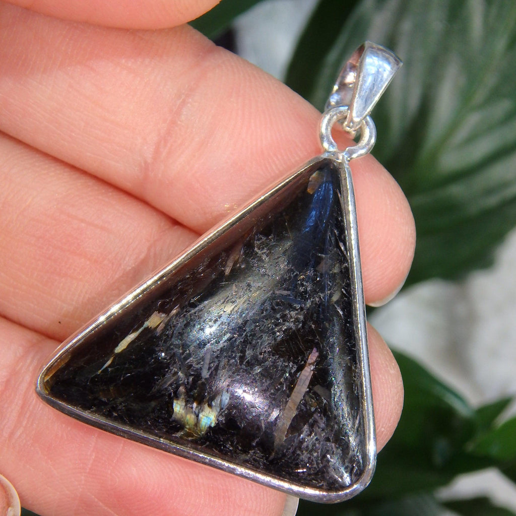 Mystical Lightening Flash Greenland Nuummite Pendant in Sterling Silver (Includes Silver Chain) - Earth Family Crystals