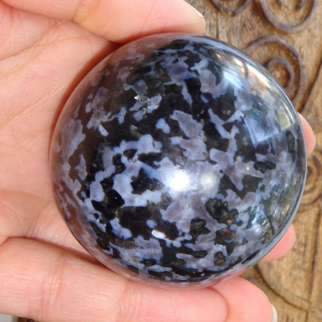 Gorgeous Large Indigo Gabbro Gemstone Sphere Carving From Madagascar - Earth Family Crystals