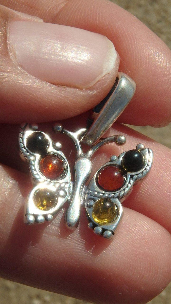 BALTIC AMBER BUTTERFLY PENDANT In Sterling Silver (Includes Silver Chain) - Earth Family Crystals