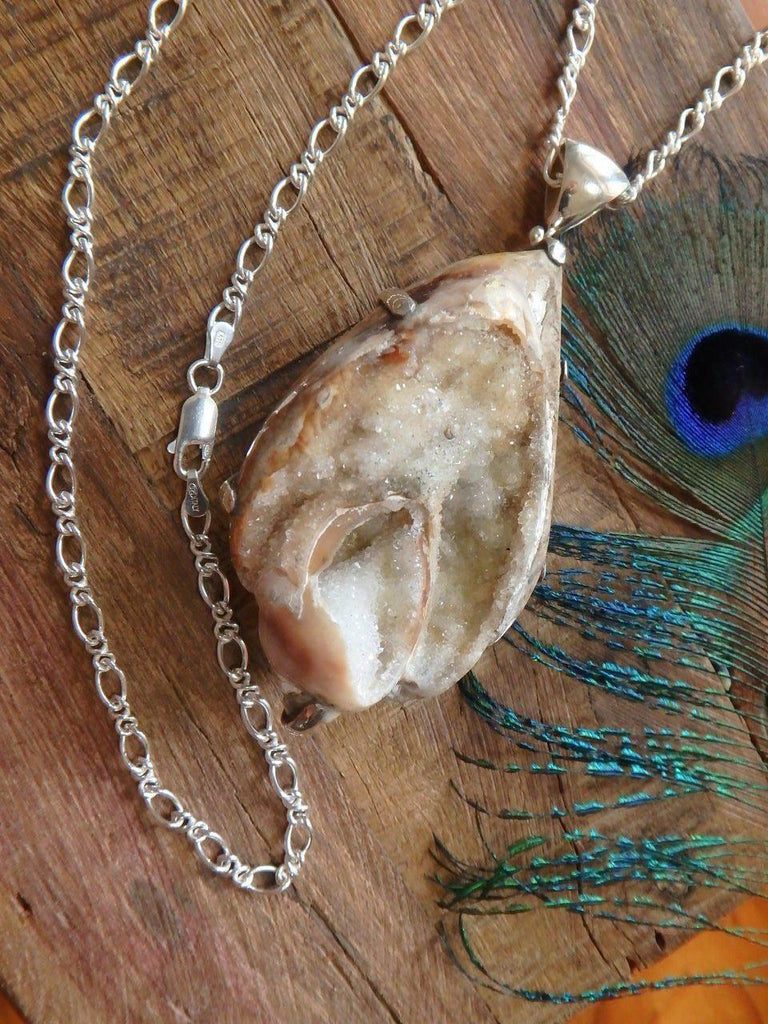 CUSTOM CRAFTED~ Amazing Chunky & Natural Druzy Spiralite Gemshell Necklace In Sterling Silver (Includes  24 inch 925 Italian Silver Chain) - Earth Family Crystals