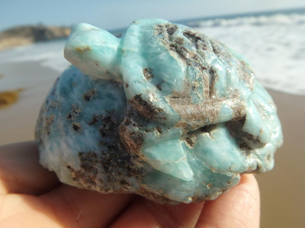 Really Special & Stunning LARIMAR GEMSTONE TURTLE CARVING - Earth Family Crystals