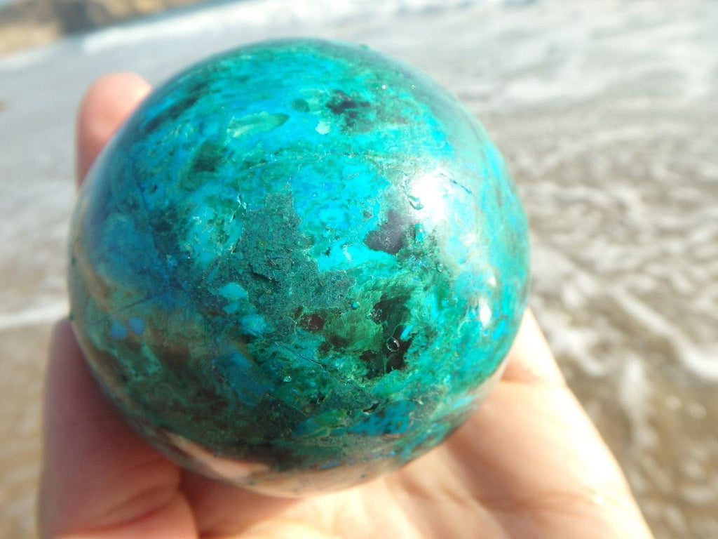 Ocean Cleansed! Large Gorgeous CHRYSOCOLLA & MALACHITE GEMSTONE SPHERE - Earth Family Crystals