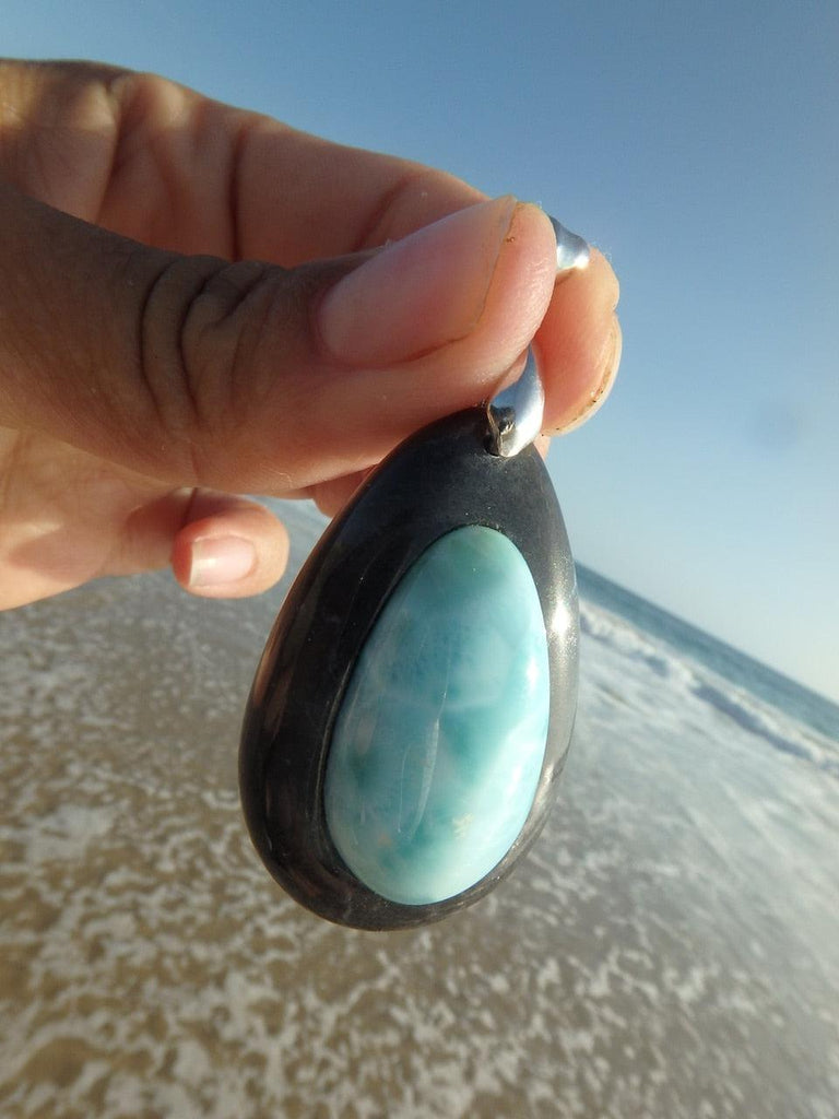 Exquisite High Quality Handcrafted LARIMAR & MASTER SHAMANITE Pendant In Sterling Silver ( Includes Free Silver Chain) - Earth Family Crystals