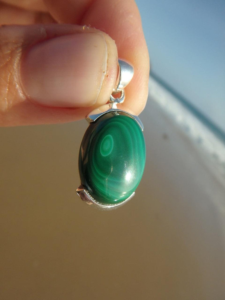 Marvelous GREEN MALACHITE GEMSTONE PENDANT In Sterling Silver (Includes Silver Chain) - Earth Family Crystals