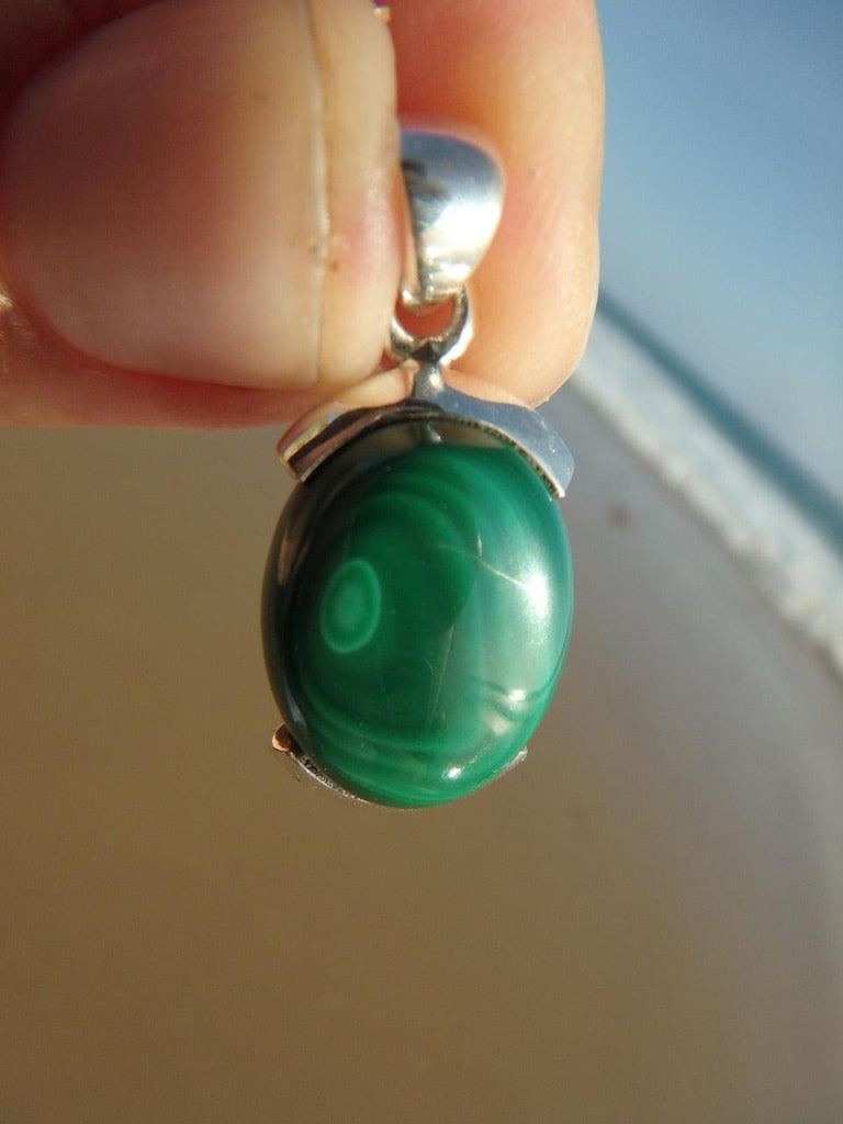 Marvelous GREEN MALACHITE GEMSTONE PENDANT In Sterling Silver (Includes Silver Chain) - Earth Family Crystals