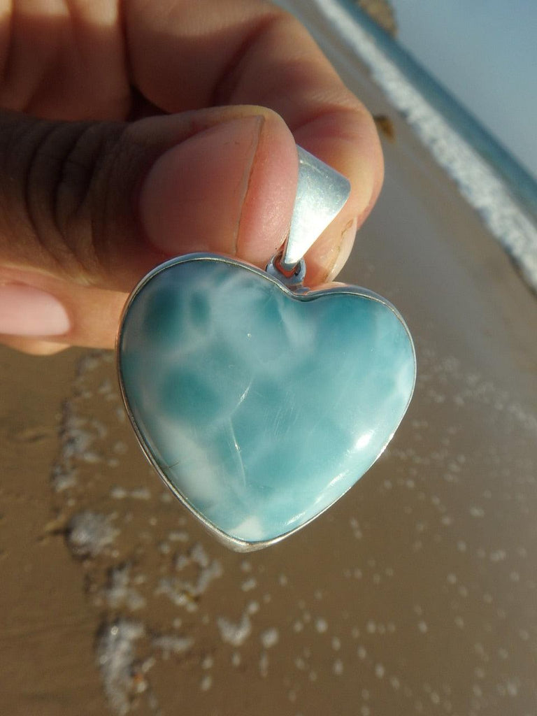 Exquisite Blue LARIMAR GEMSTONE HEART PENDANT In Sterling Silver (Includes Silver Chain) - Earth Family Crystals