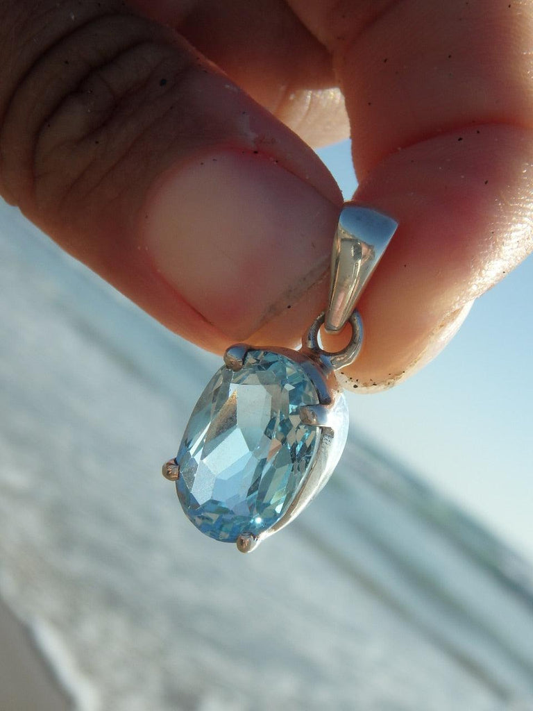 Elegant FACETED BLUE TOPAZ GEMSTONE PENDANT In Sterling Silver (Includes Silver Chain) - Earth Family Crystals