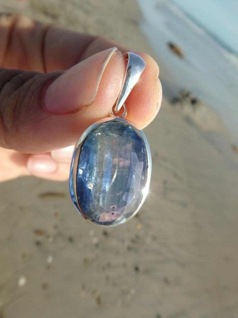 Faceted Gemmy BLUE KYANITE PENDANT In Sterling Silver ( Includes Free Silver Chain) - Earth Family Crystals