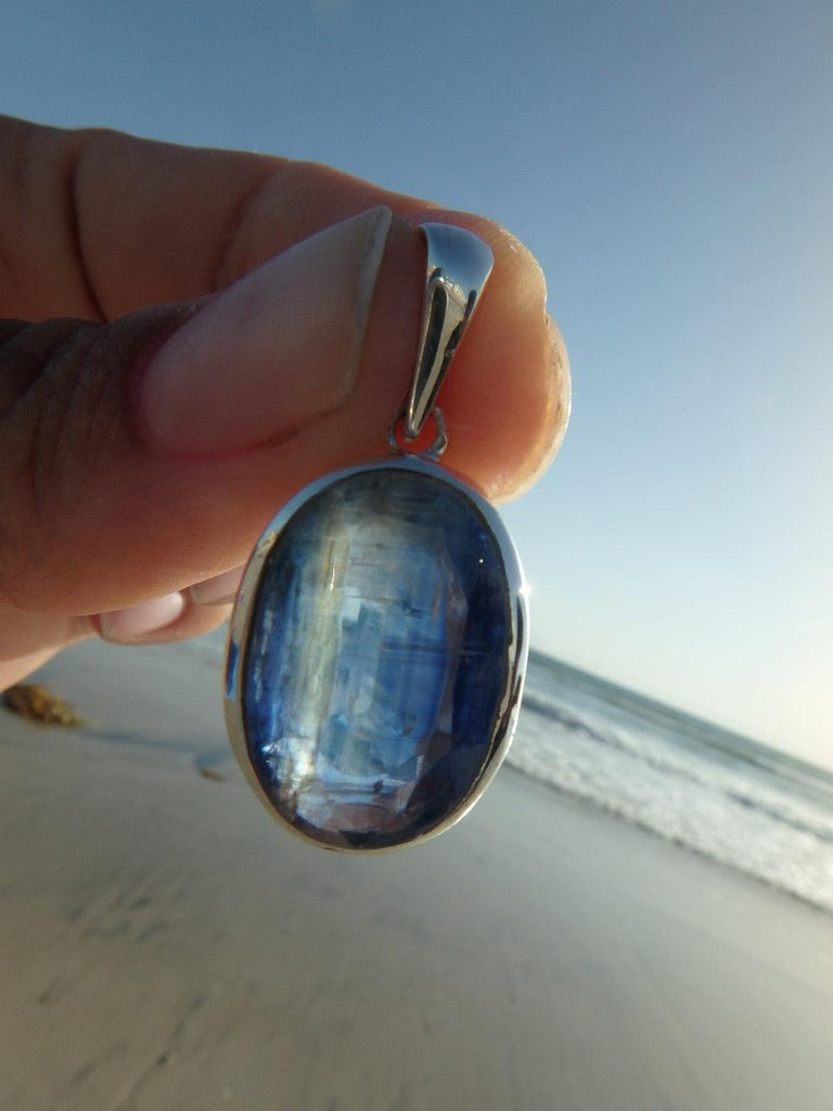 Faceted Gemmy BLUE KYANITE PENDANT In Sterling Silver ( Includes Free Silver Chain) - Earth Family Crystals