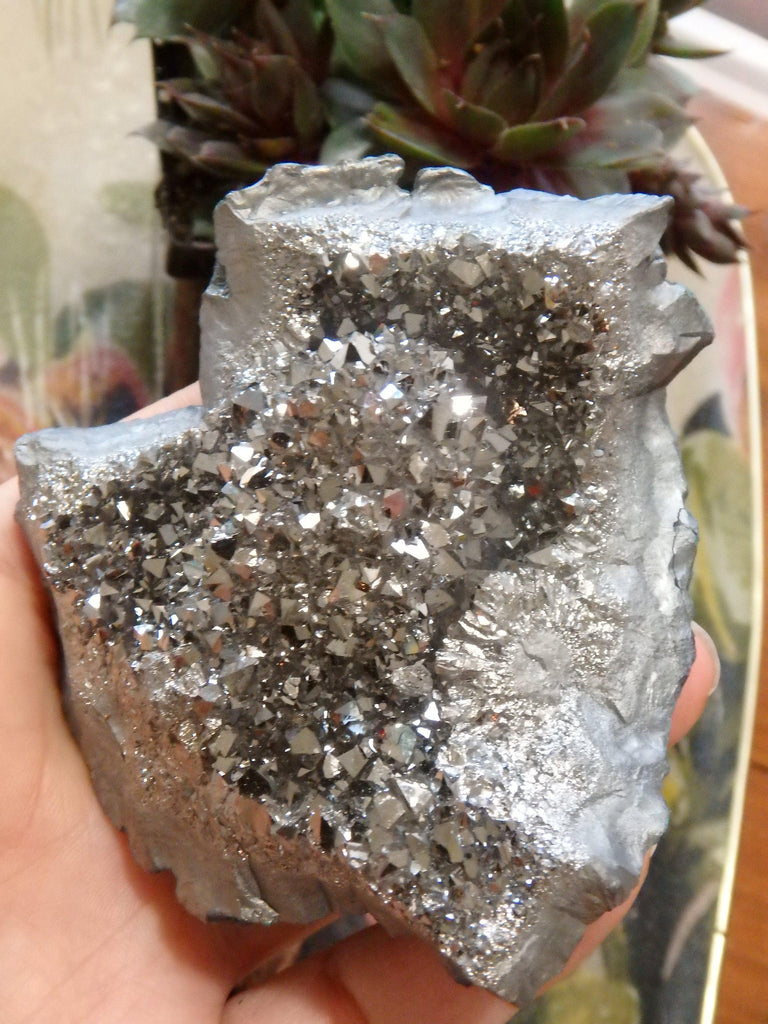 Incredible Sparkle Silver Aura Quartz Stalactite Cluster Specimen - Earth Family Crystals