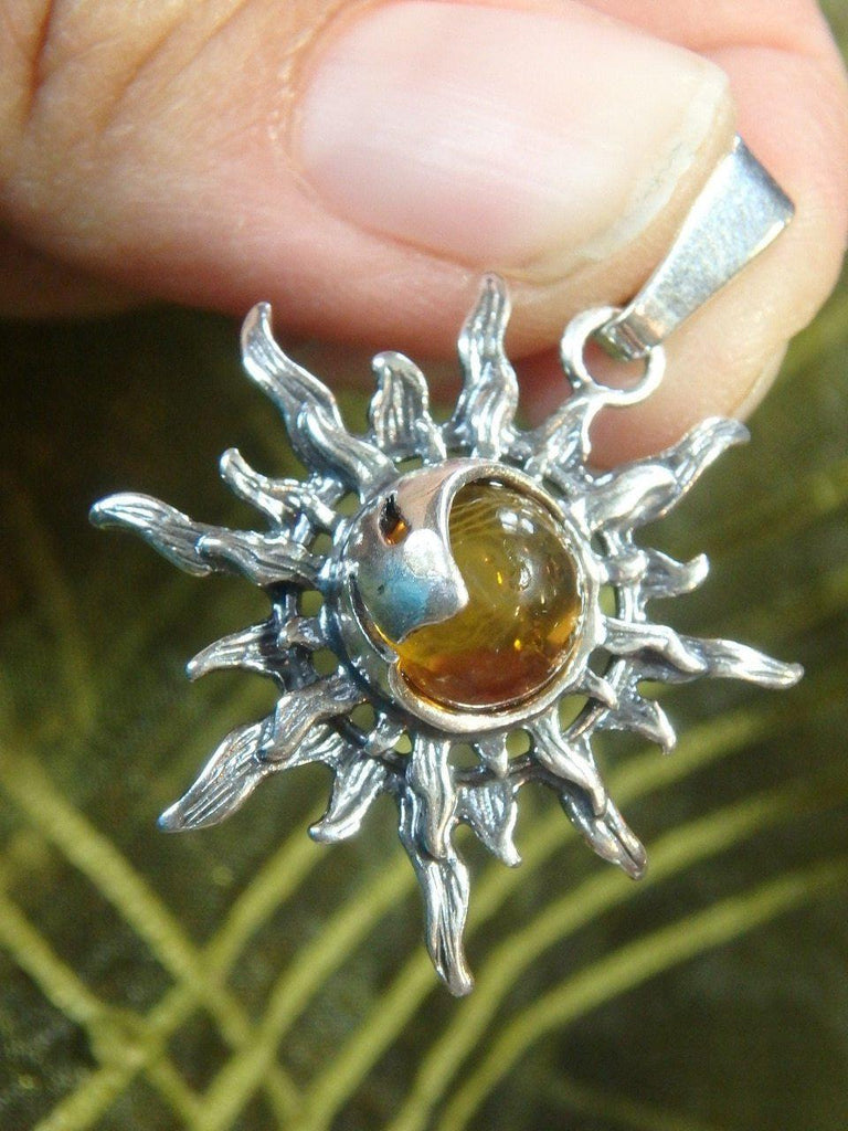 COGNAC BALTIC AMBER SMILING SUN  PENDANT In Sterling Silver (Includes Silver Chain) - Earth Family Crystals