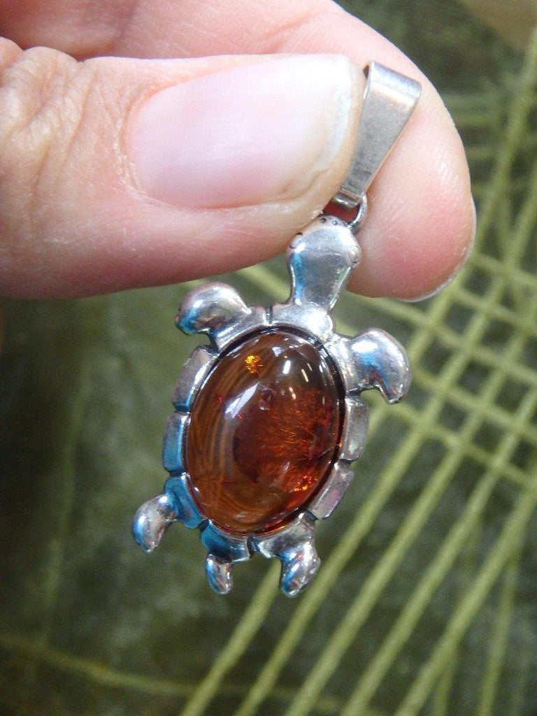 COGNAC BALTIC AMBER TURTLE PENDANT In Sterling Silver (Includes Silver Chain) - Earth Family Crystals