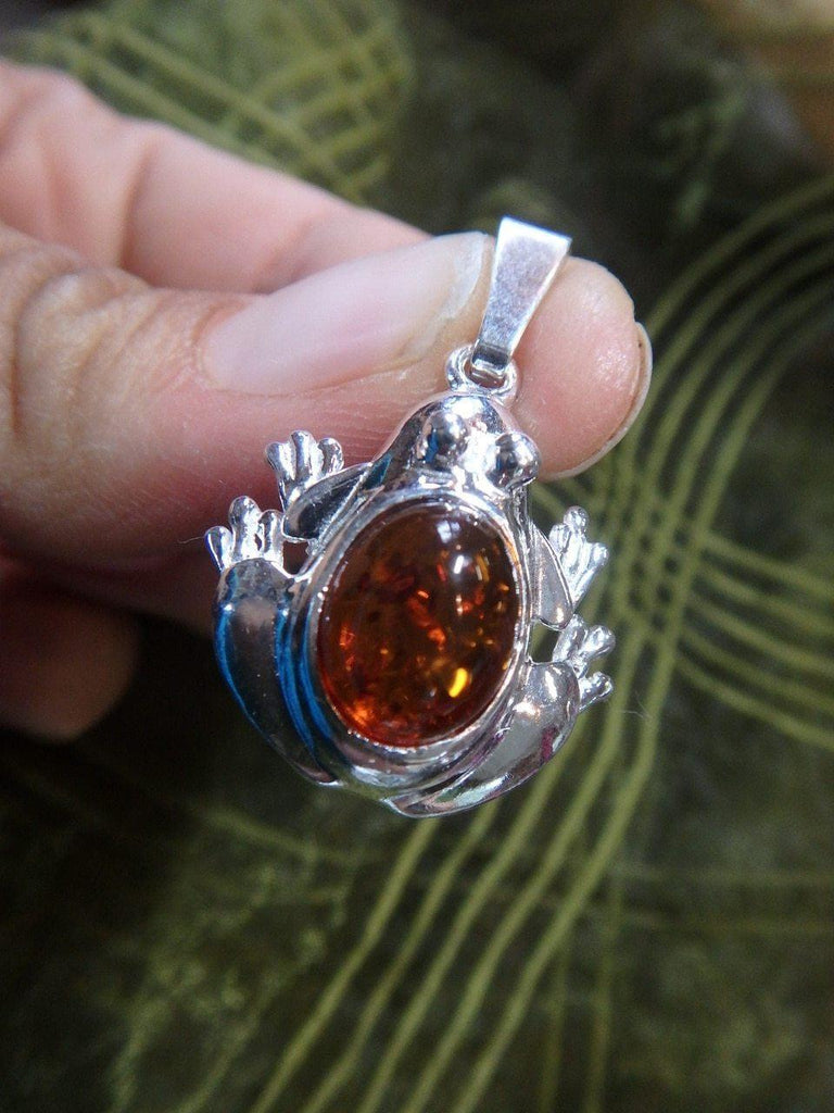 BALTIC AMBER FROG PENDANT In Sterling Silver * (Includes Silver Chain) - Earth Family Crystals