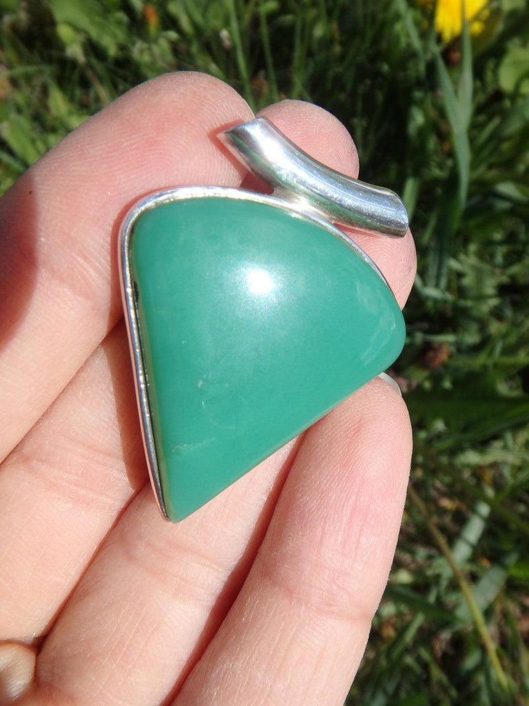 Large Green Ray CHRYSOPRASE GEMSTONE PENDANT In Sterling Silver (Includes Silver Chain) - Earth Family Crystals