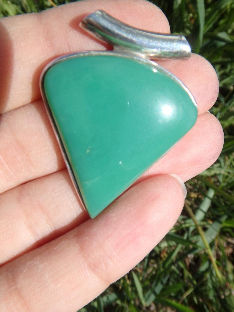 Large Green Ray CHRYSOPRASE GEMSTONE PENDANT In Sterling Silver (Includes Silver Chain) - Earth Family Crystals
