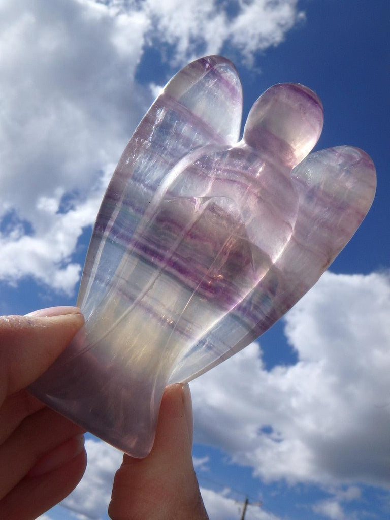 Pretty RAINBOW FLUORITE GEMSTONE ANGEL - Earth Family Crystals