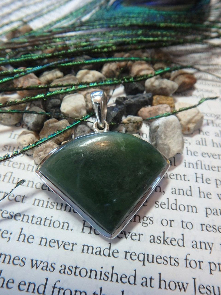Rich Green JADE GEMSTONE PENDANT In Sterling Silver (Includes Silver Chain) - Earth Family Crystals