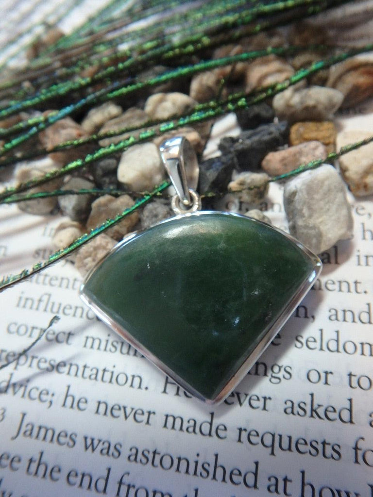 Rich Green JADE GEMSTONE PENDANT In Sterling Silver (Includes Silver Chain) - Earth Family Crystals