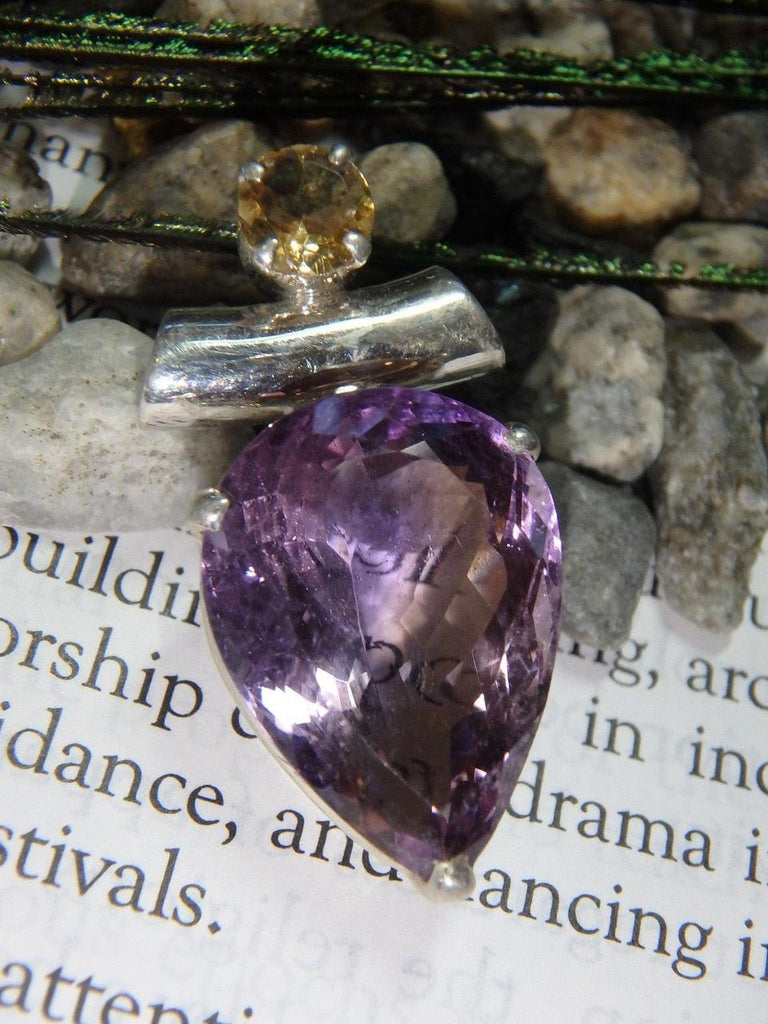 Faceted AMETRINE PENDANT With CITRINE Accent Stone In Sterling Silver (Includes Silver Chain) - Earth Family Crystals