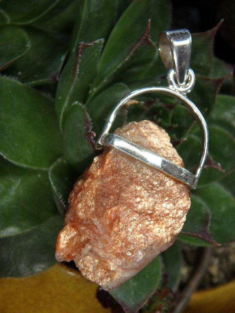 Raw Shimmering ORANGE SUNSTONE PENDANT In Sterling Silver (Includes Free Silver chain) - Earth Family Crystals