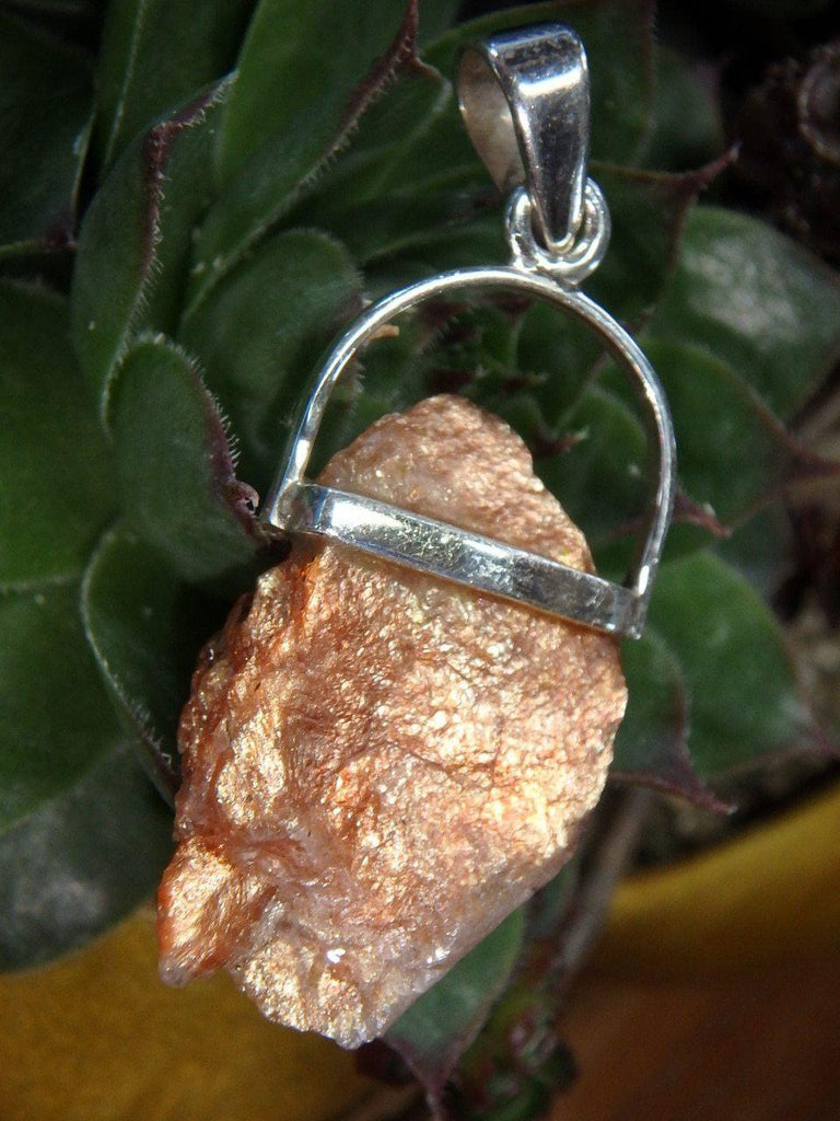 Raw Shimmering ORANGE SUNSTONE PENDANT In Sterling Silver (Includes Free Silver chain) - Earth Family Crystals