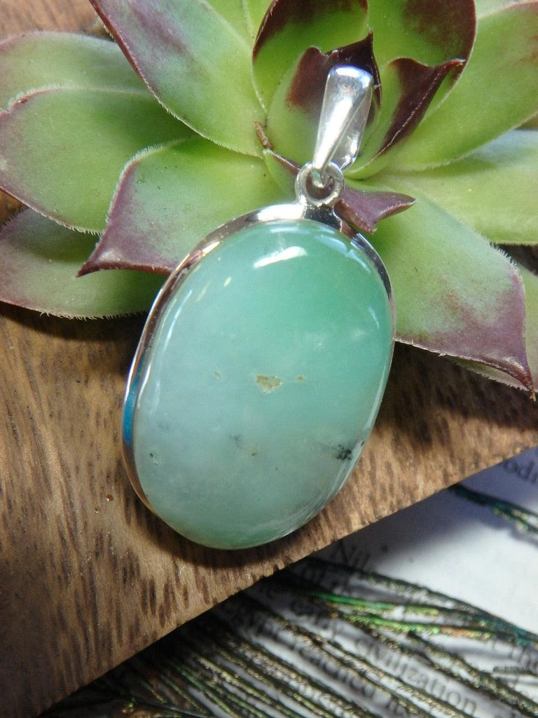 Mint Green CHRYSOPRASE GEMSTONE PENDANT In Sterling Silver (Includes Silver Chain) - Earth Family Crystals