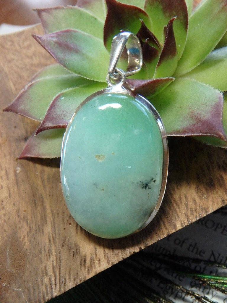 Mint Green CHRYSOPRASE GEMSTONE PENDANT In Sterling Silver (Includes Silver Chain) - Earth Family Crystals