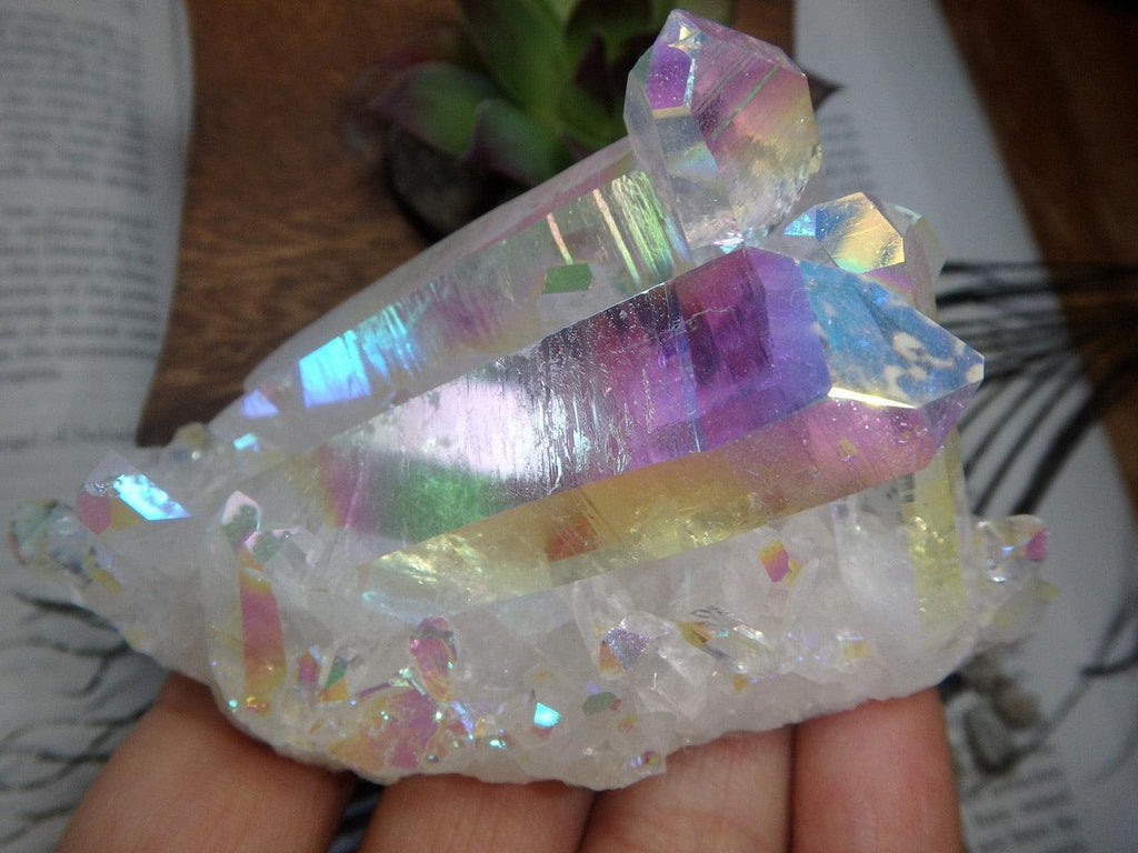 Staggering  Beauty! Extreme Glimmer ANGEL AURA QUARTZ CLUSTER - Earth Family Crystals
