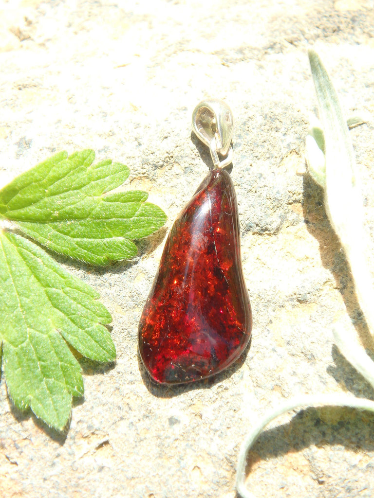 Dark Cherry Lithuanian Baltic Amber Pendant in Sterling Silver ( Includes Silver Chain) - Earth Family Crystals