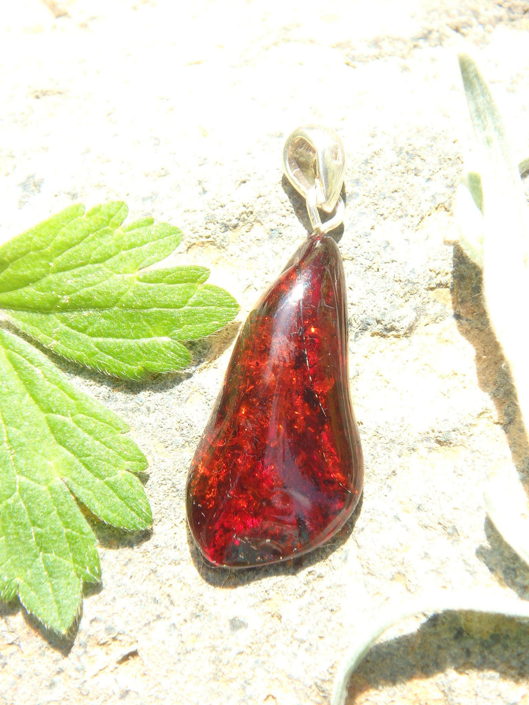 Dark Cherry Lithuanian Baltic Amber Pendant in Sterling Silver ( Includes Silver Chain) - Earth Family Crystals