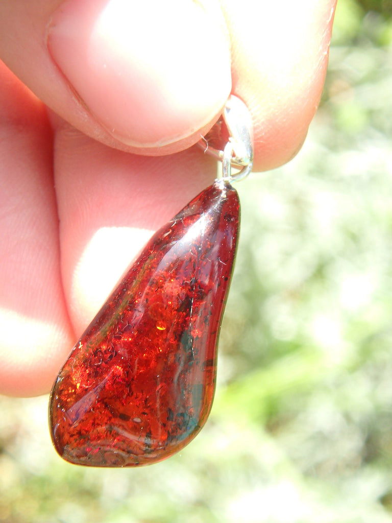 Dark Cherry Lithuanian Baltic Amber Pendant in Sterling Silver ( Includes Silver Chain) - Earth Family Crystals