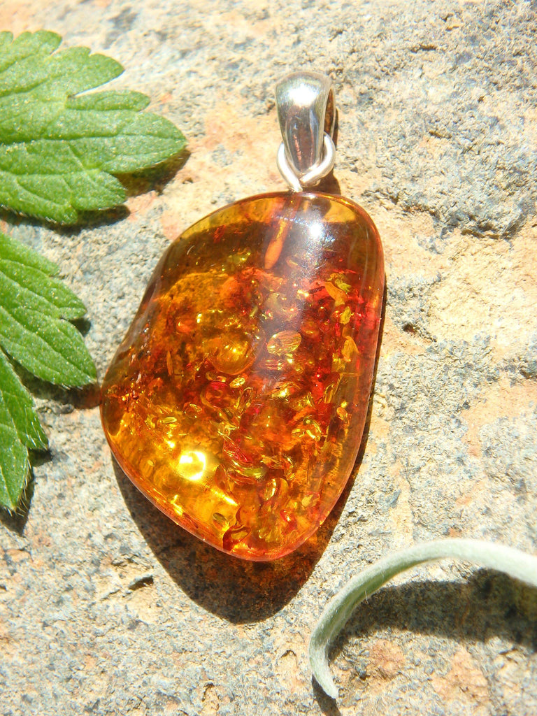 Cognac Lithuanian Baltic Amber Pendant in Sterling Silver ( Includes Silver Chain) 2 - Earth Family Crystals