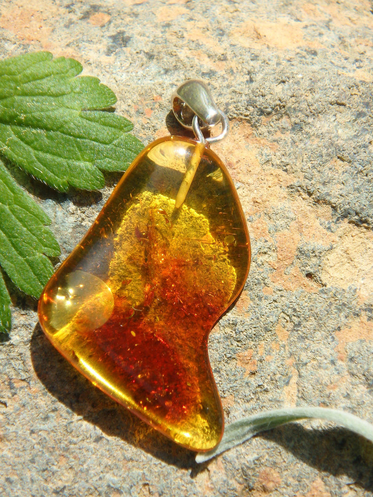 Cognac Lithuanian Baltic Amber Pendant in Sterling Silver ( Includes Silver Chain) 3 - Earth Family Crystals