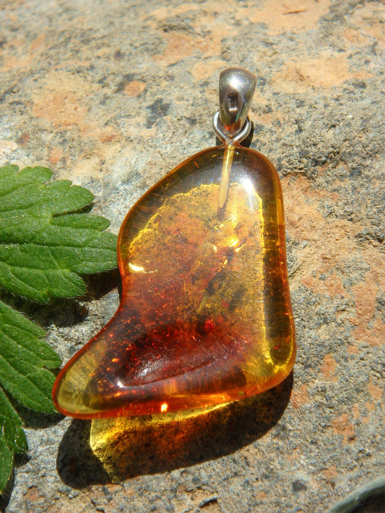 Cognac Lithuanian Baltic Amber Pendant in Sterling Silver ( Includes Silver Chain) 3 - Earth Family Crystals