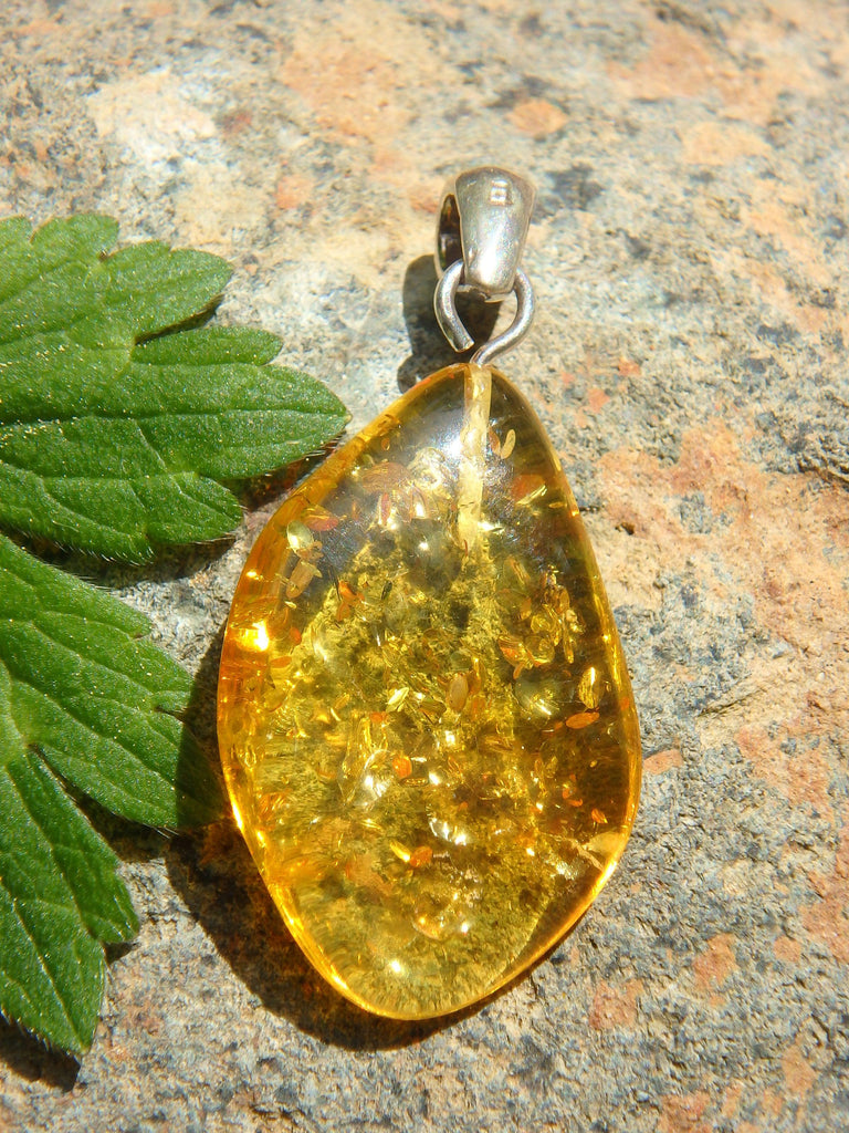 Lemon Lithuanian Baltic Amber Pendant in Sterling Silver ( Includes Silver Chain) - Earth Family Crystals