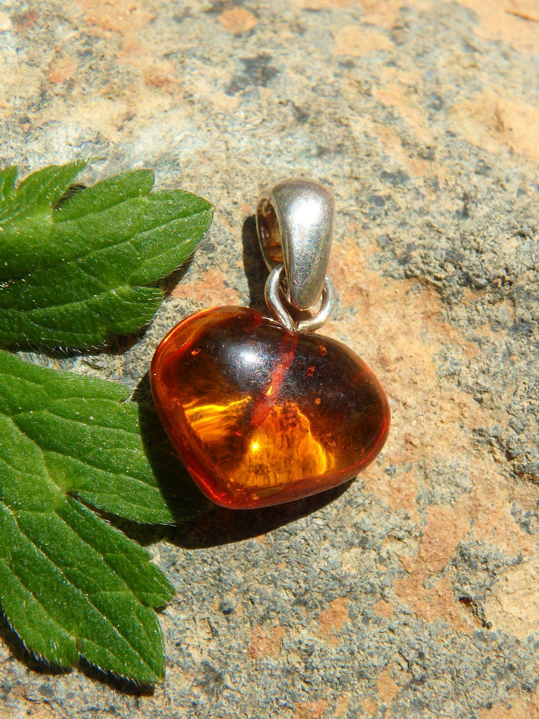 Dainty Cognac Lithuanian Baltic Amber Heart Pendant in Sterling Silver - Earth Family Crystals