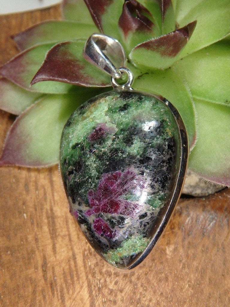 Delightful Burgundy & Green   RUBY ZOISITE GEMSTONE PENDANT In Sterling Silver (Includes Silver Chain) - Earth Family Crystals